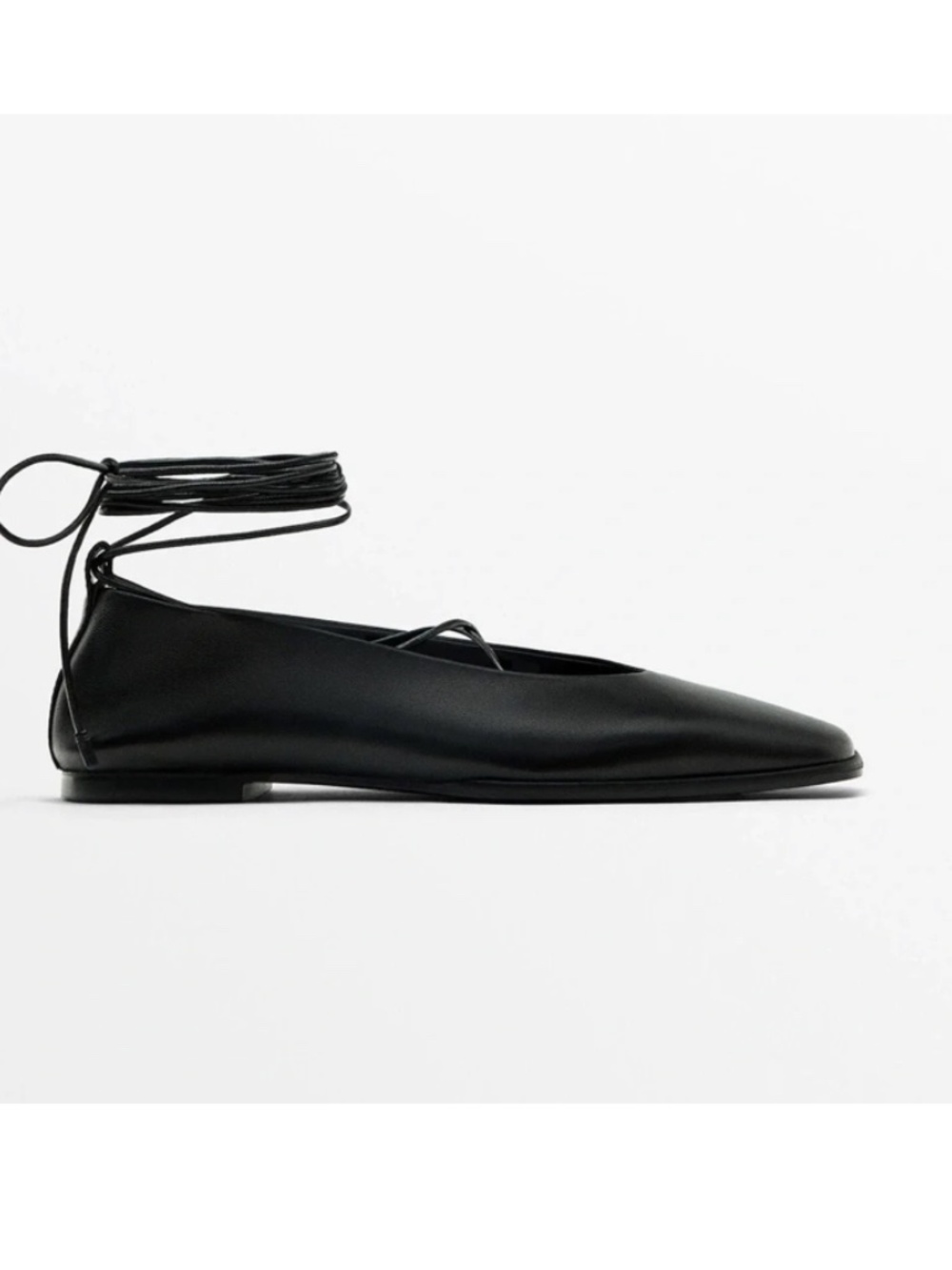 Massimo Dutti Tied Square Toe Ballet Flats